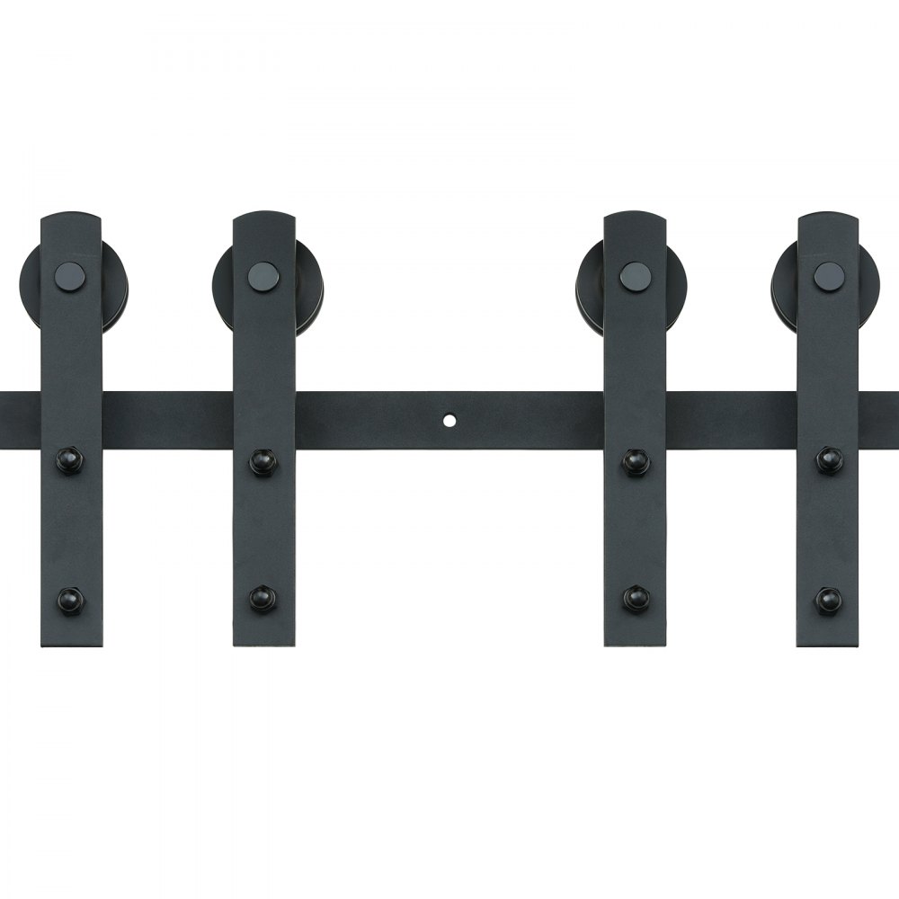 VEVOR sliding barn door hardware kit, durable black steel rollers and brackets for smooth door movement.