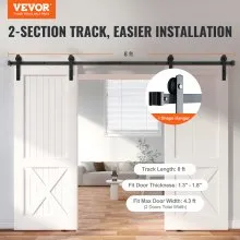 VEVOR 8FT Sliding Barn Door Hardware Kit, 330LBS Heavy Duty Barn Door Track Kit for Double Doors, Fit 3.7-4.3FT Total Wide and 1.3"-1.8" Thick 2 Door Panel, with Smooth & Silent Pulley (I Shape)