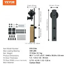 VEVOR 8FT Sliding Barn Door Hardware Kit, 330LBS Heavy Duty Barn Door Track Kit for Double Doors, Fit 3.7-4.3FT Total Wide and 1.3"-1.8" Thick 2 Door Panel, with Smooth & Silent Pulley (I Shape)