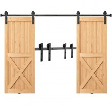 Set de feronerie pentru ușă glisantă de 8 ft VEVOR, kit de șine pentru uși duble, 330 lbs, pentru uși duble, se potrivește cu 3,7-4,3 ft lățime totală și 1,3"-1,8" grosime pentru panou cu 2 uși, cu scripete neted și silențios (forma I)