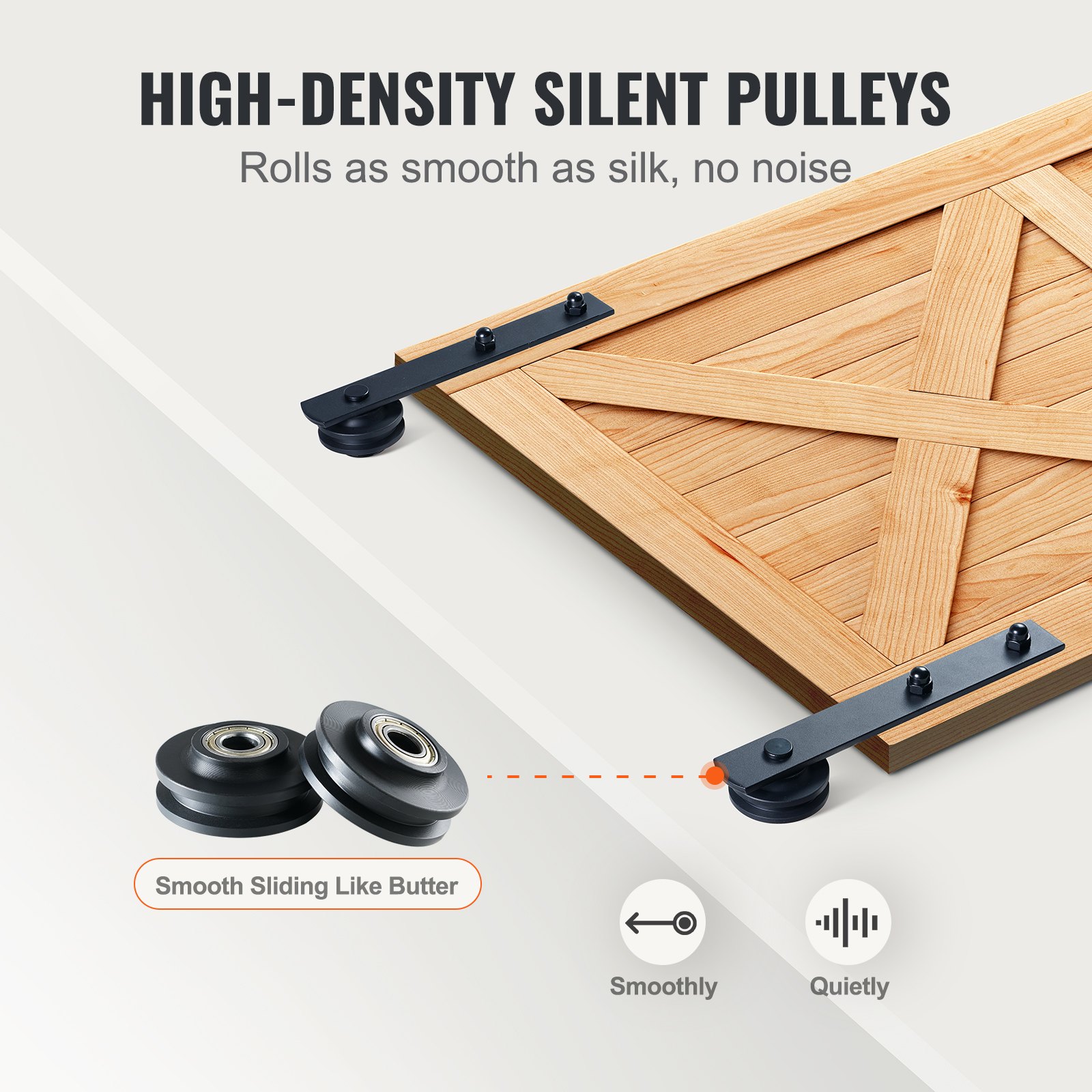 VEVOR 243.8 cm Sliding Barn Door Hardware Kit, 149.7 kg Heavy Duty Barn Door Track Kit for Double Doors, Fit 112-131 cm Total Width and 3.3-4.6 cm Thick 2 Door Panels, with Smooth & Silent Pulley (I Shape)