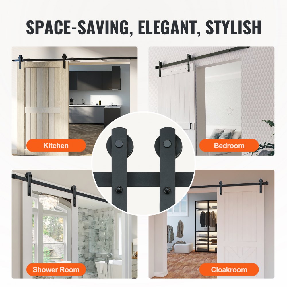 VEVOR 243.8 cm Sliding Barn Door Hardware Kit, 149.7 kg Loading Heavy Duty Barn Door Track Kit for Single Door, Fit 112.8-131.1 cm Wide and 3.3-4.6 cm Thick Door Panel, with Smooth & Silent Pulley (I Shape)