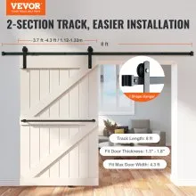 VEVOR 8FT Sliding Barn Door Hardware Kit, 330LBS Loading Heavy Duty Barn Door Track Kit for Single Door, Fit 3.7-4.3FT Wide and 1.3"-1.8" Thick Door Panel, with Smooth & Silent Pulley (I Shape)