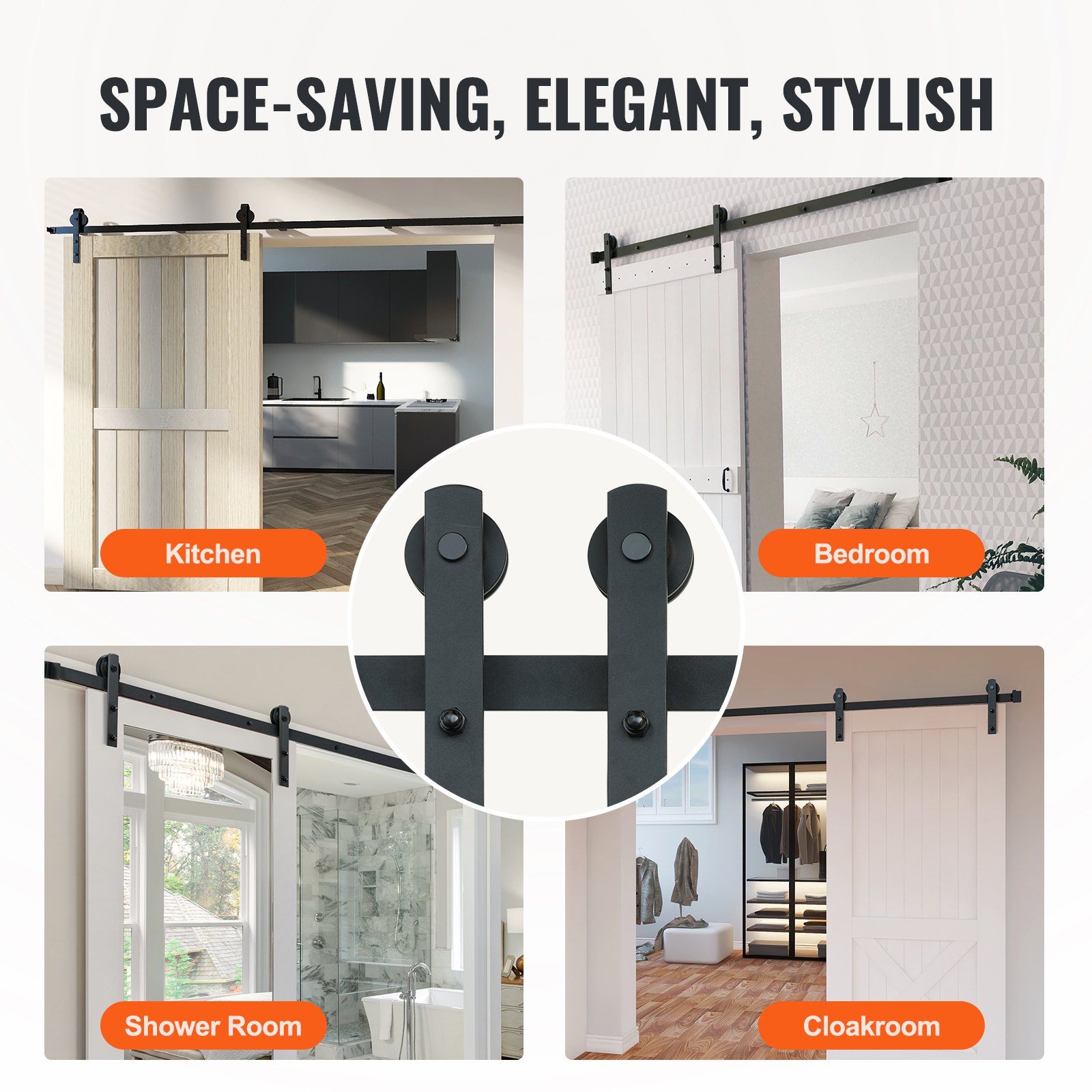 VEVOR 243.8 cm Sliding Barn Door Hardware Kit, 149.7 kg Loading Heavy Duty Barn Door Track Kit for Single Door, Fit 112.8-131.1 cm Wide and 3.3-4.6 cm Thick Door Panel, with Smooth & Silent Pulley (I Shape)