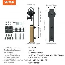 VEVOR 8FT Sliding Barn Door Hardware Kit, 330LBS Heavy Duty Barn Door Track Kit for Double Doors, Fit 3.7-4.3FT Total Wide and 1.3"-1.8" Thick 2 Door Panel, with Smooth & Silent Pulley (J Shape)