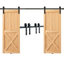 Set de feronerie pentru ușă glisantă de 8 ft VEVOR, kit de șine pentru uși duble, pentru uși duble, cu o lățime totală de 3,7-4,3 ft și un panou cu 2 uși de 1,3"-1,8" grosime, cu scripete neted și silențios (forma J)