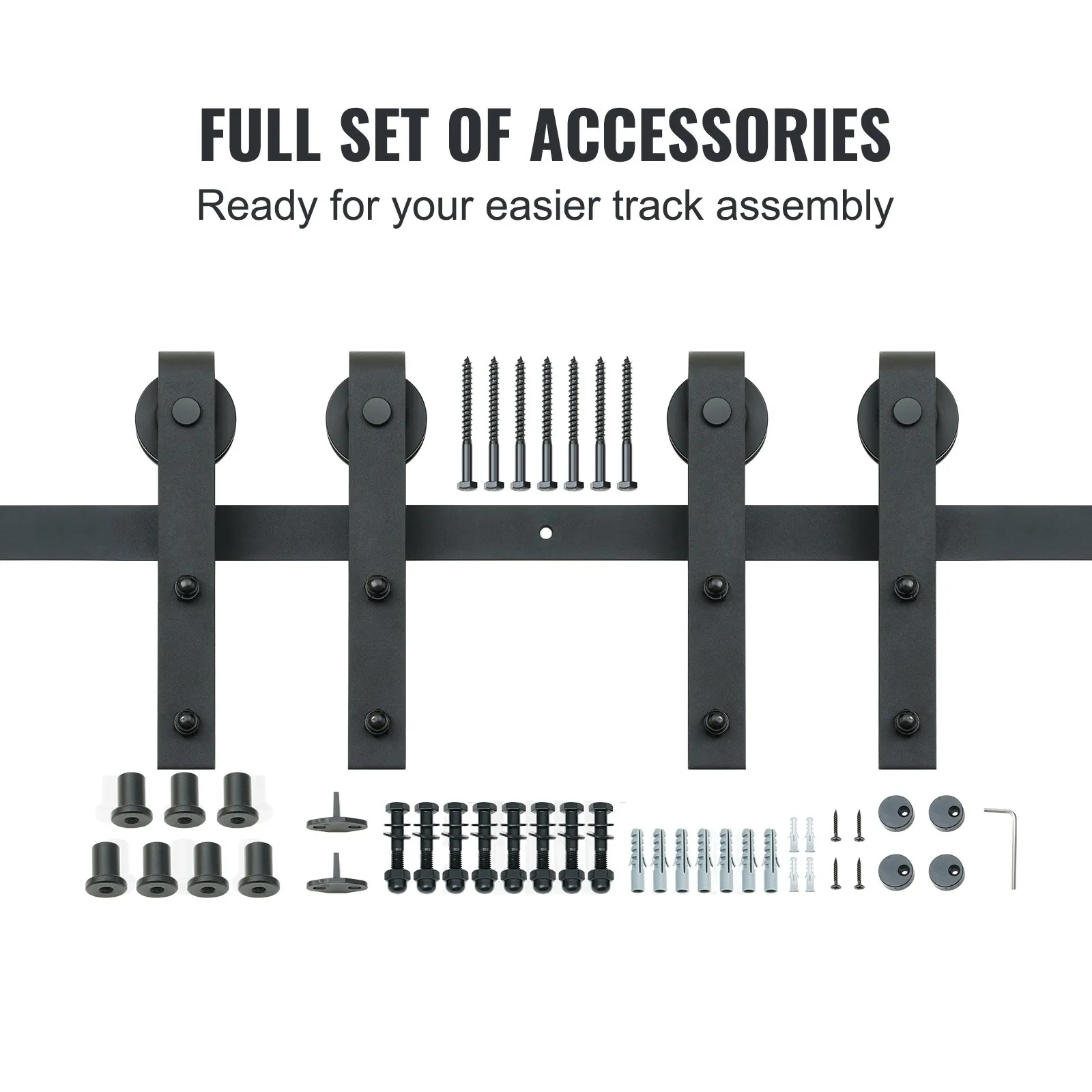 VEVOR sliding barn door hardware kit with full set of accessories for easy track assembly.