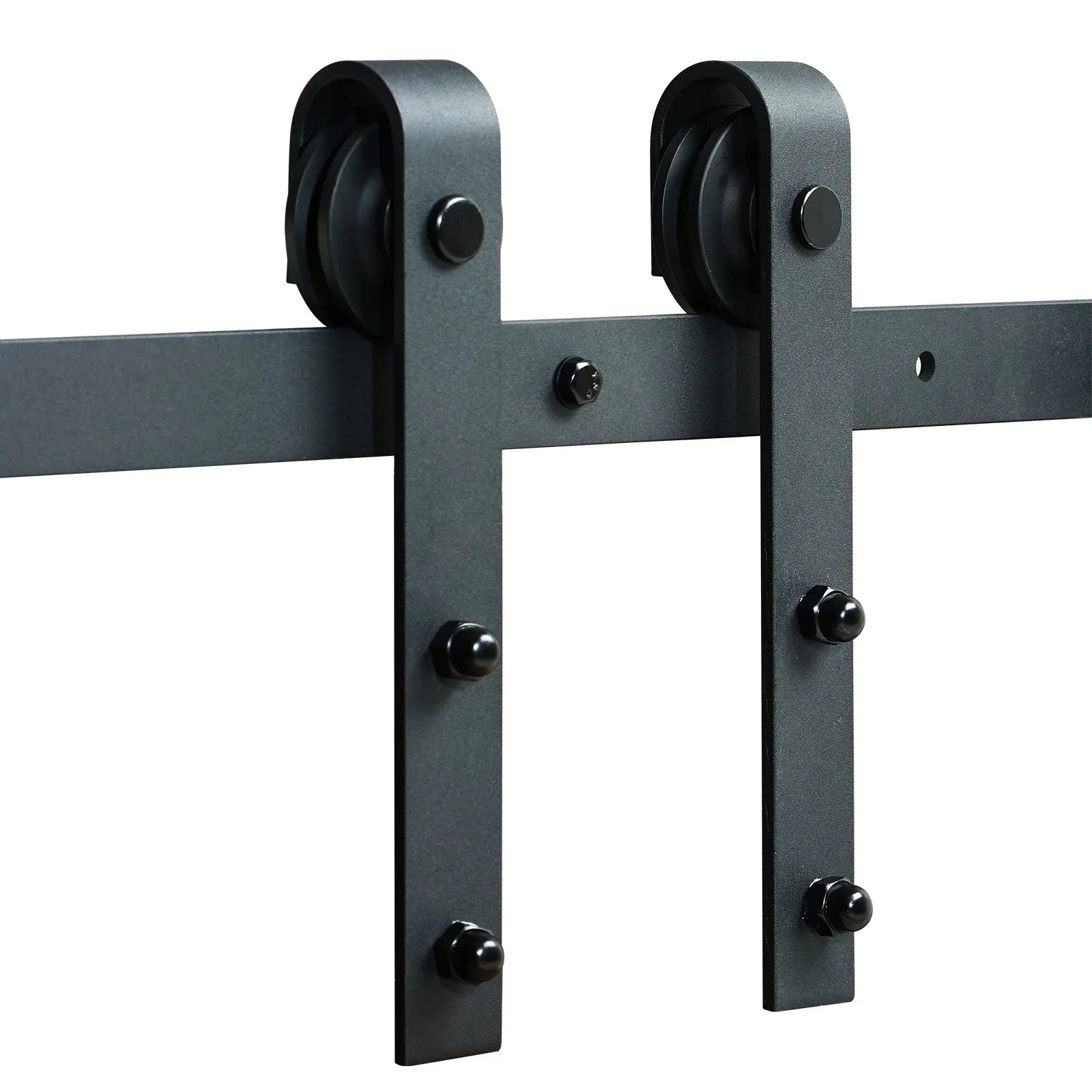 VEVOR sliding barn door hardware kit with black metal rollers and brackets.