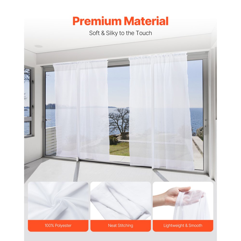 VEVOR Sheer Curtains, 84 inches Long, 2 Panels Set Sheer White Curtains, Each 42" W x 84" L, Dual Rod Pocket Installation, 100% Polyester Window Drapes for Bedroom, Living Room, Balcony, Yard