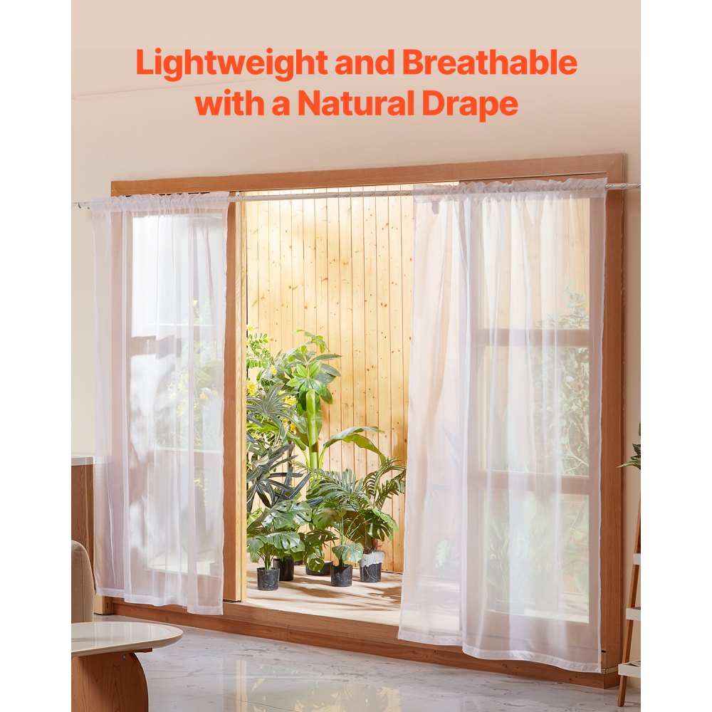 VEVOR Sheer Curtains, 84 inches Long, 2 Panels Set Sheer White Curtains, Each 42" W x 84" L, Dual Rod Pocket Installation, 100% Polyester Window Drapes for Bedroom, Living Room, Balcony, Yard
