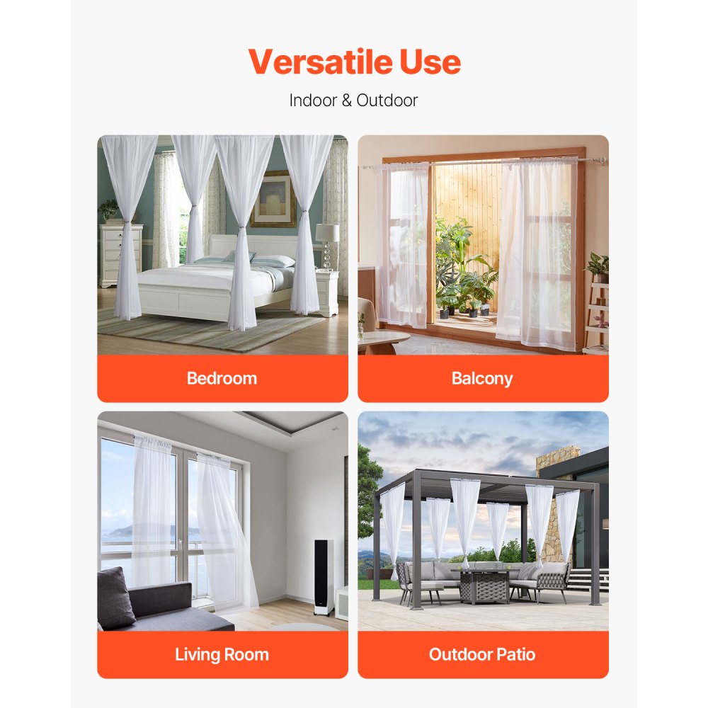 VEVOR Sheer Curtains, 84 inches Long, 2 Panels Set Sheer White Curtains, Each 42" W x 84" L, Dual Rod Pocket Installation, 100% Polyester Window Drapes for Bedroom, Living Room, Balcony, Yard