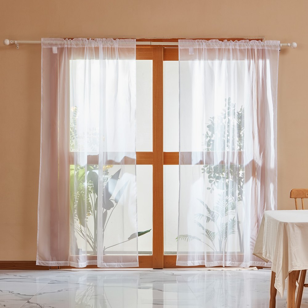 VEVOR Sheer Curtains, 84 inches Long, 2 Panels Set Sheer White Curtains, Each 42" W x 84" L, Dual Rod Pocket Installation, 100% Polyester Window Drapes for Bedroom, Living Room, Balcony, Yard