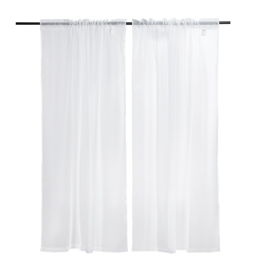 VEVOR Sheer Curtains, 84 inches Long, 2 Panels Set Sheer White Curtains, Each 42" W x 84" L, Dual Rod Pocket Installation, 100% Polyester Window Drapes for Bedroom, Living Room, Balcony, Yard