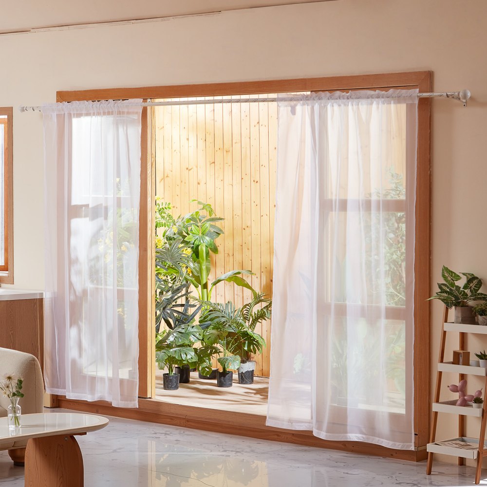 VEVOR Sheer Curtains, 84 inches Long, 2 Panels Set Sheer White Curtains, Each 42" W x 84" L, Dual Rod Pocket Installation, 100% Polyester Window Drapes for Bedroom, Living Room, Balcony, Yard