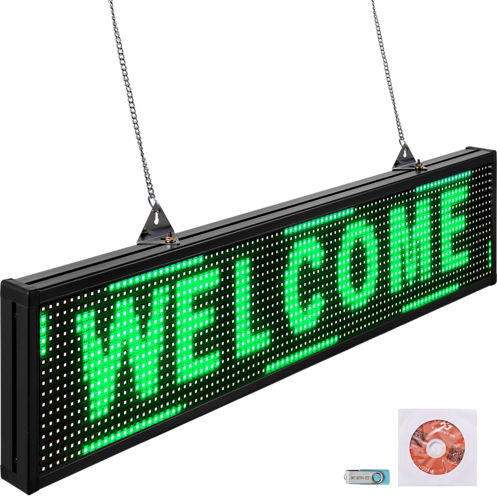 Led Sign, Digital Sign 38x6.5'', Green Led Message Board Digital Display Board