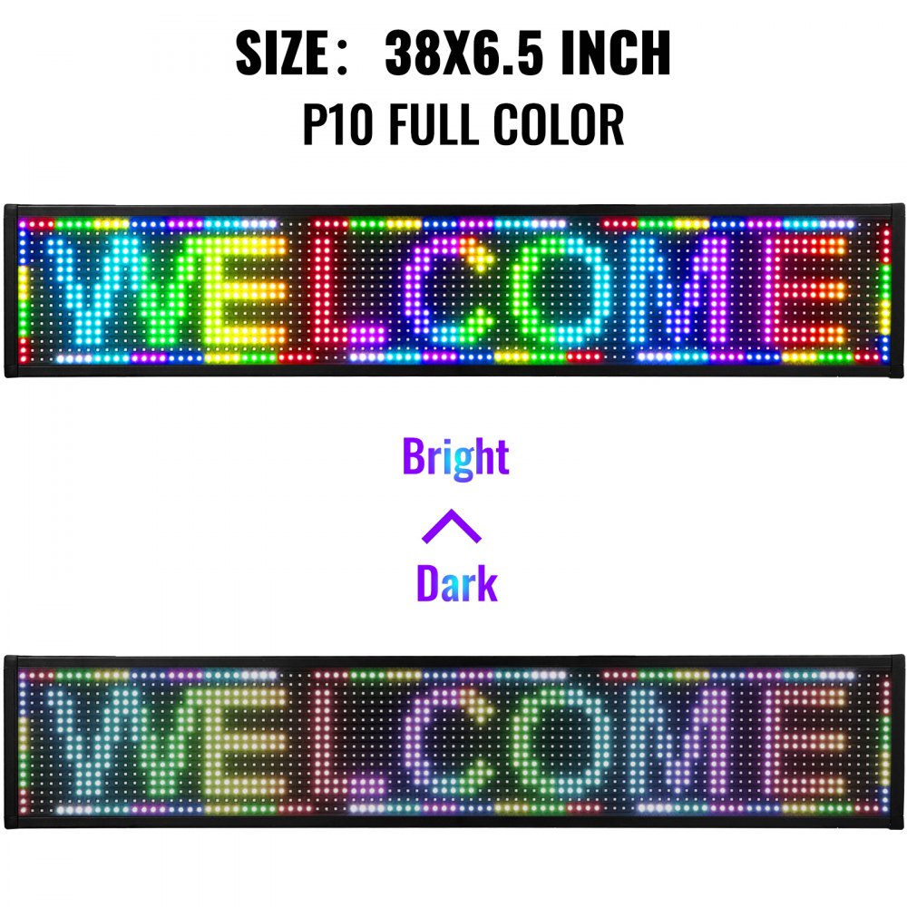 VEVOR WiFi P10 Led Sign Full Color 38" x 6.5", Indoor High Resolution Programmable Led Scrolling Display and New SMD Technology,Perfect Solution for Advertising