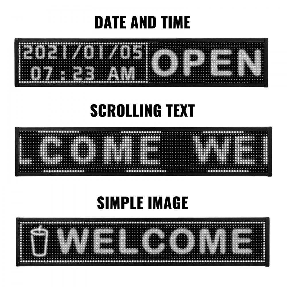 Vevor Led Scrolling Sign 38"x6.5" P10 Programmable White Sign Board With Sling