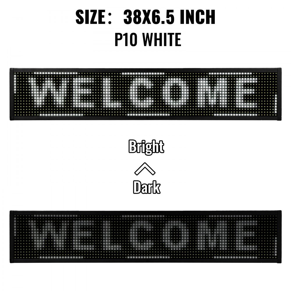Vevor Led Scrolling Sign 38"x6.5" P10 Programmable White Sign Board With Sling