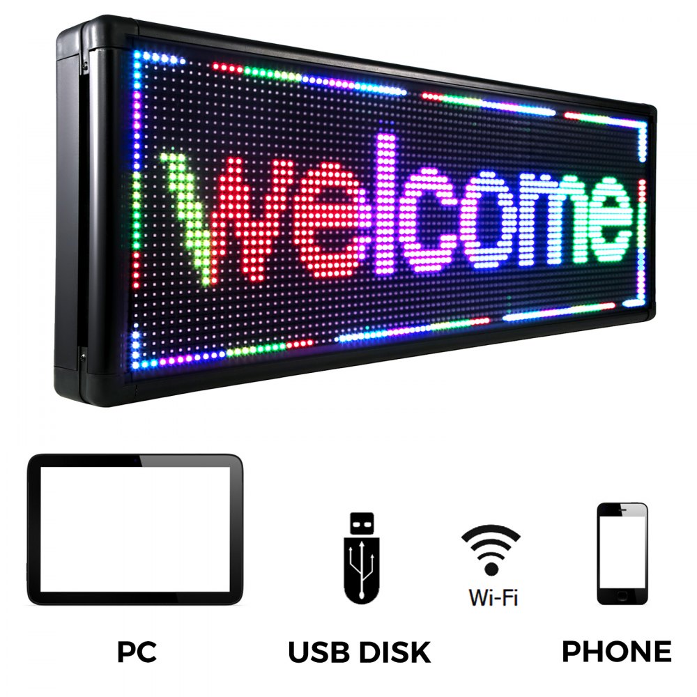 VEVOR Led Sign 40" x 15" Digital Sign Full Color Color Indoor with high  Resolution P10 Led Scrolling Display Programmable by PC  WiFi  USB for  Advertising VEVOR US
