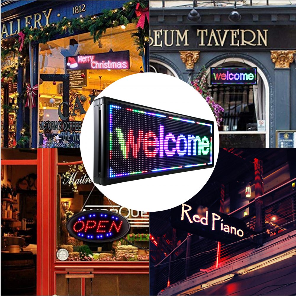 VEVOR Led Sign 40" x 15" Digital Sign Full Color Color Indoor with high Resolution P10 Led Scrolling Display Programmable by PC & WiFi & USB for Advertising