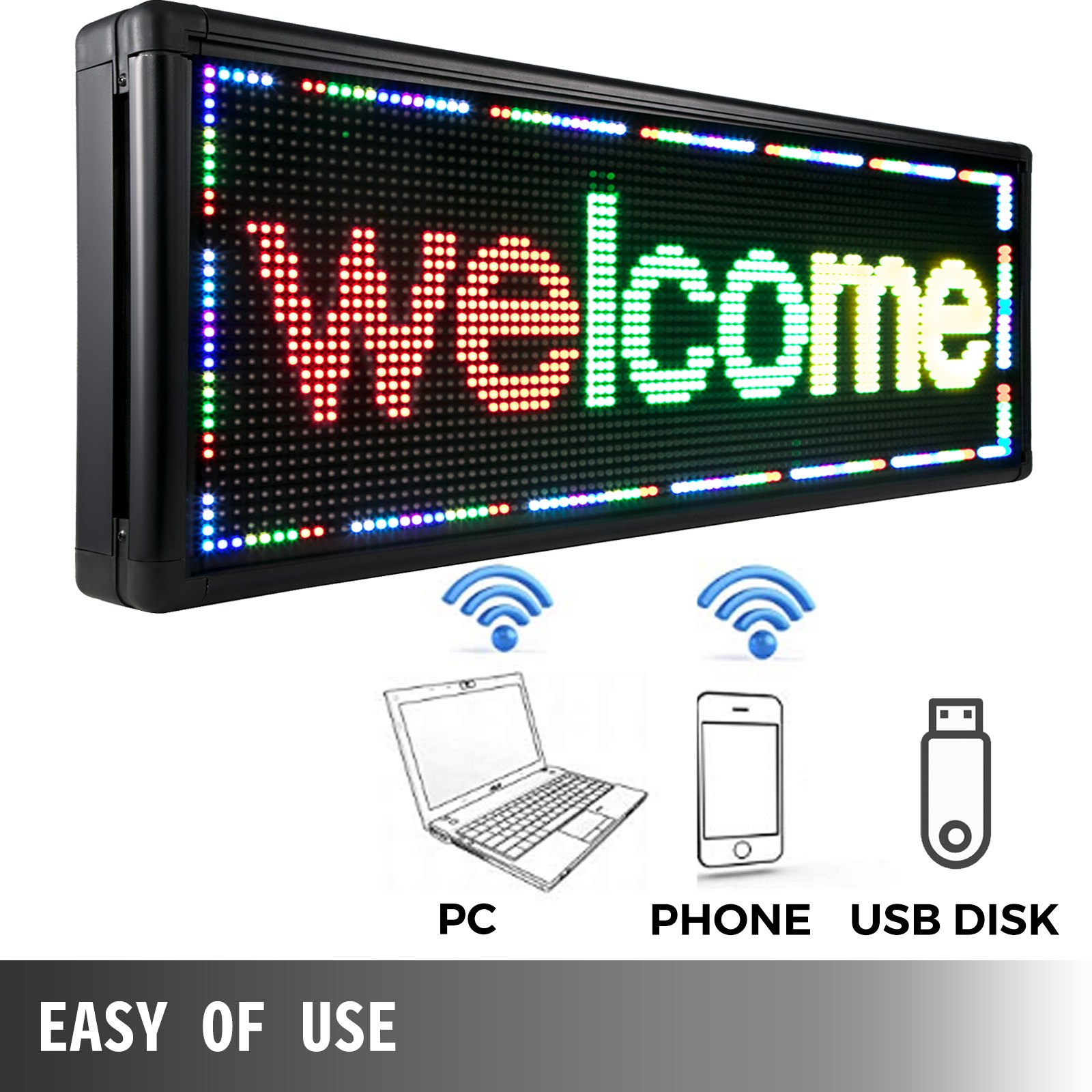 VEVOR Led Sign 40 x 15 inch Led Scrolling Sign 3 Color Red Green Yellow Digital Led Open Sign Outdoor WiFi High Resolution Bright Electronic Message Display Board with SMD Technology for Advertising