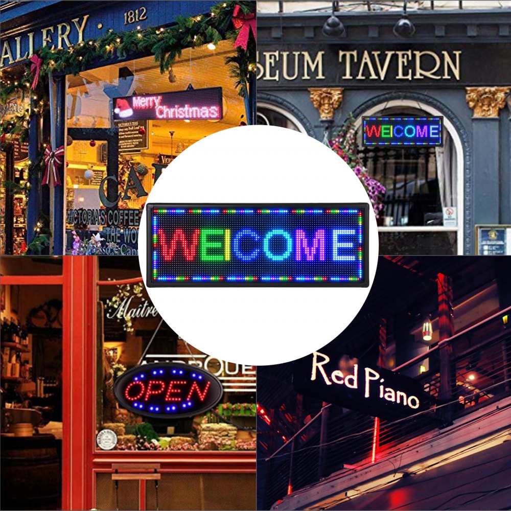 VEVOR Led Sign 40 x 15 Inch Digital Sign 96 x 96 HD Resolution Seven-Color Indoor Led Message Board Digital Display Board Electronic Scrolling Led Sign Programmable by PC & Wi-Fi & USB for Ad