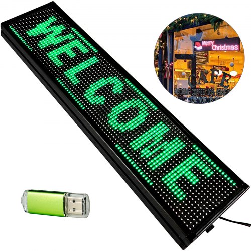 Led Sign Led Scrolling Sign 100x20cm Green For Business Outdoor w/ USB Disk