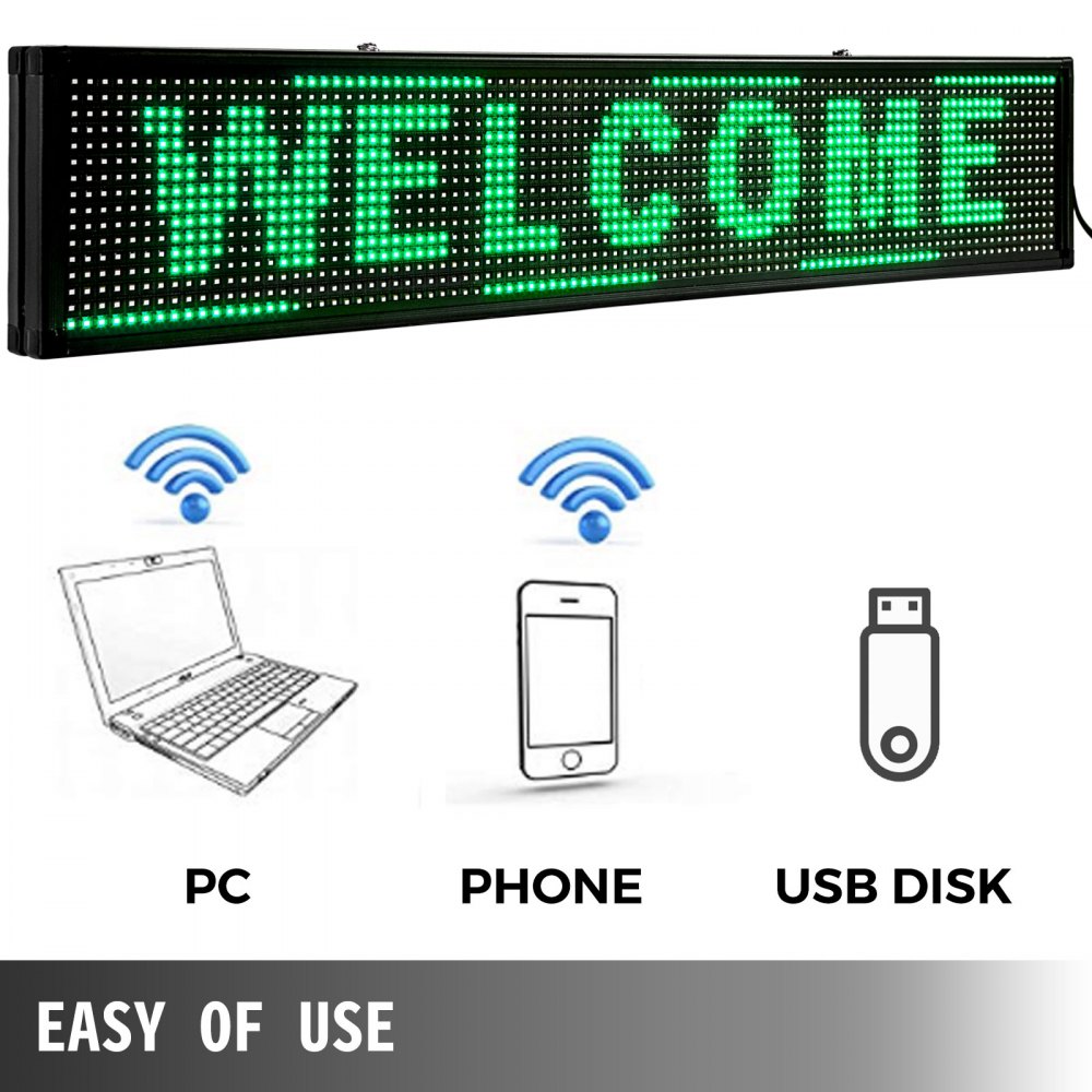 Led Sign Led Scrolling Sign 100x20cm Green For Business Outdoor w/ USB Disk