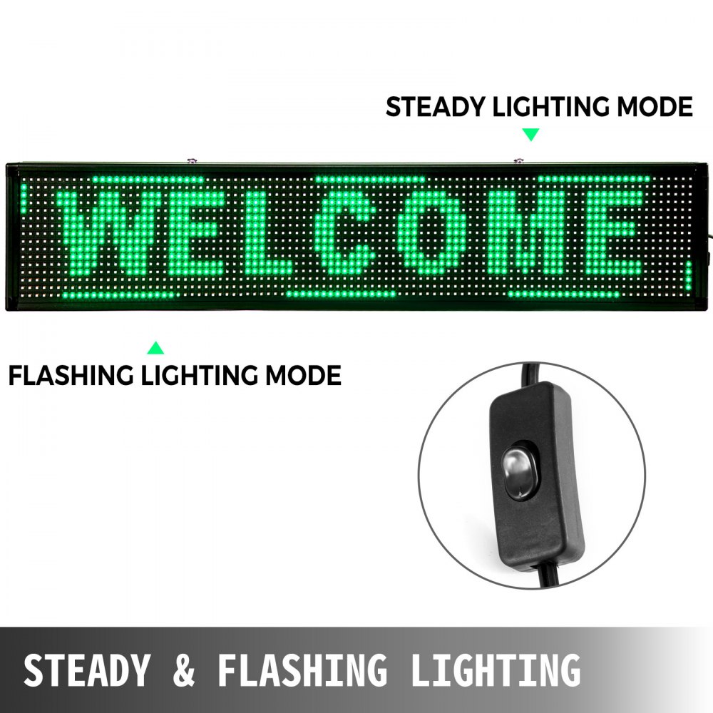 Led Sign Led Scrolling Sign 100x20cm Green For Business Outdoor w/ USB Disk