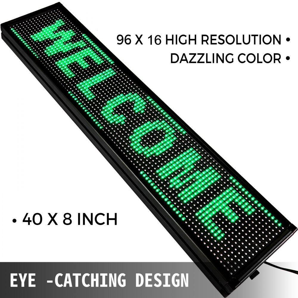 Led Sign Led Scrolling Sign 100x20cm Green For Business Outdoor w/ USB Disk