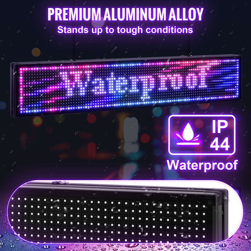 VEVOR Letrero LED Pantalla de mensajes con desplazamiento LED de 40 x 8 pulgadas RGB Tablero de visualización de mensajes digitales P10 de 7 colores programable por PC, WiFi y USB con tecnología SMD para publicidad y negocios