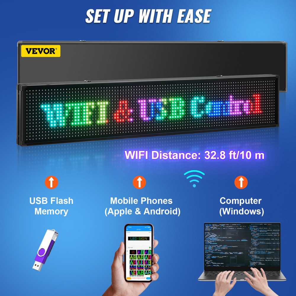 VEVOR Led Sign 40 x inch Led Scrolling Sign Seven-color Digital Led Open  Sign Outdoor Wifi High Resolution Bright Electronic Message Display Board  with SMD Technology For Advertising and Business