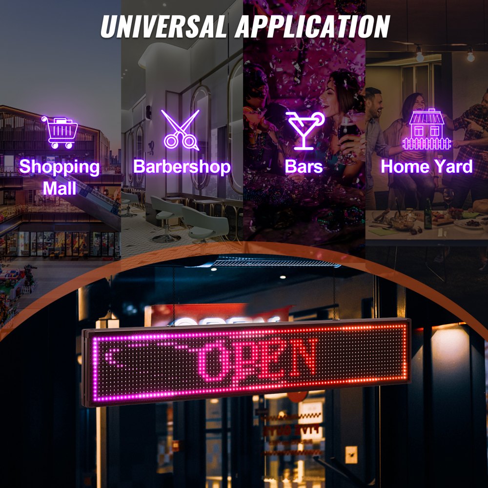 VEVOR Led Sign 40 x 8 inch Led Scrolling Sign Seven-color Digital Led Open Sign Outdoor Wifi High Resolution Bright Electronic Message Display Board with SMD Technology For Advertising and Business