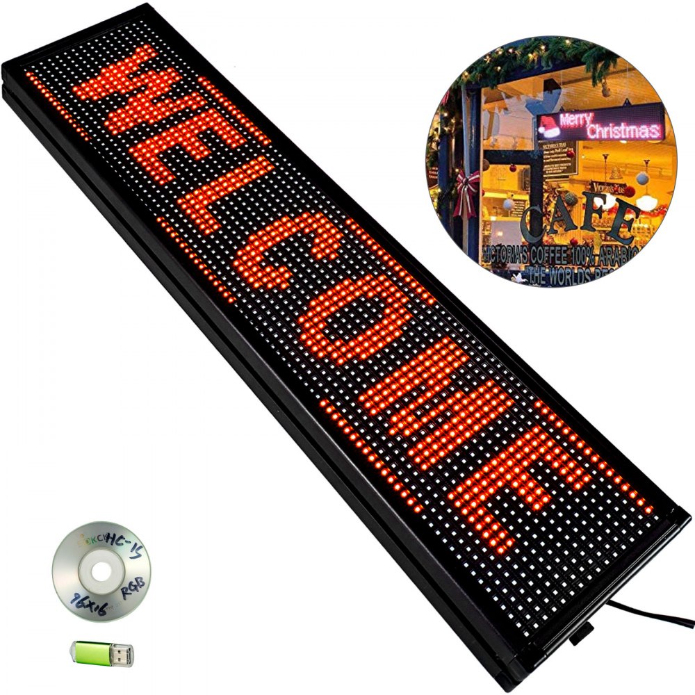 Vevor 40" X 8" Led Scrolling Sign P10 Programmable Red Advertising Message Board