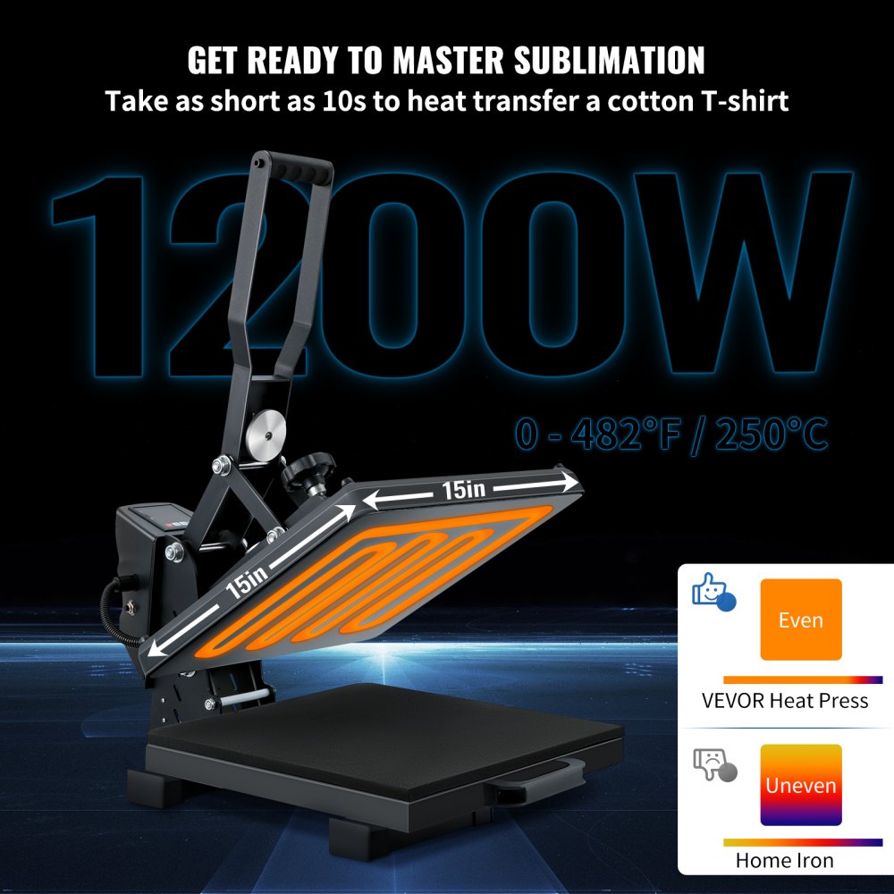 VEVOR Prensa de calor automática, máquina de prensa de calor semiautomática magnética de 15 x 15, transferencia de sublimación digital con revestimiento de teflón, prensa de impresión de calor DIY camisetas bolsas de lona almohadillas fotos 110 V