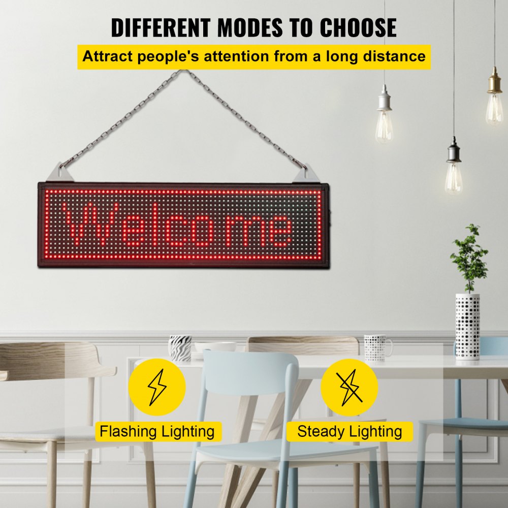 VEVOR LED Scrolling Sign, 27" x 8" WiFi & USB Control P10 Programmable Display, Indoor Red High Resolution Message Board, High Brightness Electronic Sign, Perfect Solution for Advertising