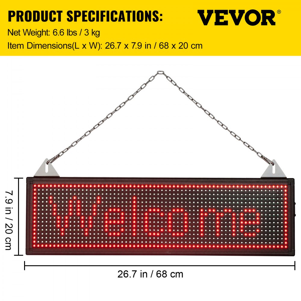 VEVOR LED Scrolling Sign, 27" x 8" WiFi & USB Control P10 Programmable Display, Indoor Red High Resolution Message Board, High Brightness Electronic Sign, Perfect Solution for Advertising