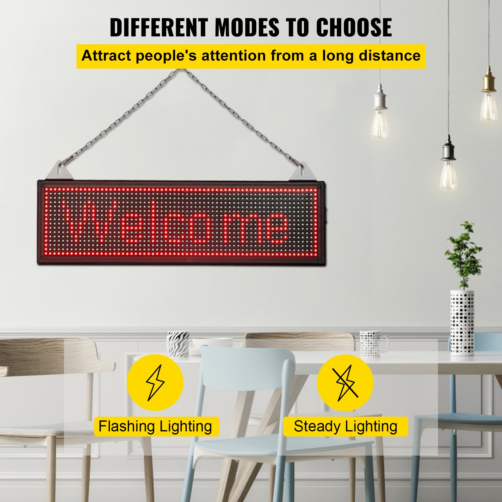 VEVOR LED Scrolling Sign, 27" x 8" WiFi & USB Control P10 Programmable Display, Indoor Red High Resolution Message Board, High Brightness Electronic Sign, Perfect Solution for Advertising