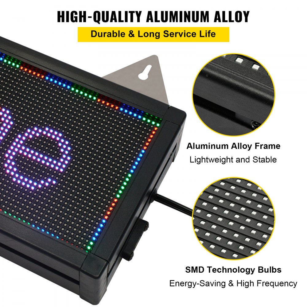 VEVOR LED Scrolling Sign, 14" x 8" WiFi & USB Control, Full Color P5 Programmable Display, Indoor High Resolution Message Board, High Brightness Electronic Sign, Perfect Solution for Advertising