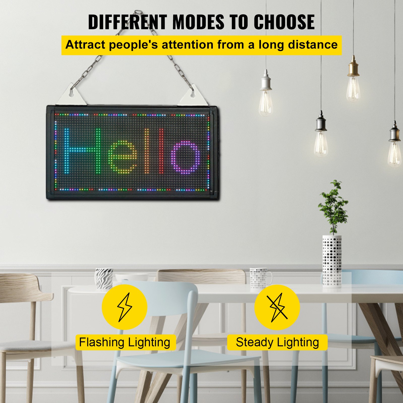 VEVOR LED Scrolling Sign, 14" x 8" WiFi & USB Control, Full Color P5 Programmable Display, Indoor High Resolution Message Board, High Brightness Electronic Sign, Perfect Solution for Advertising