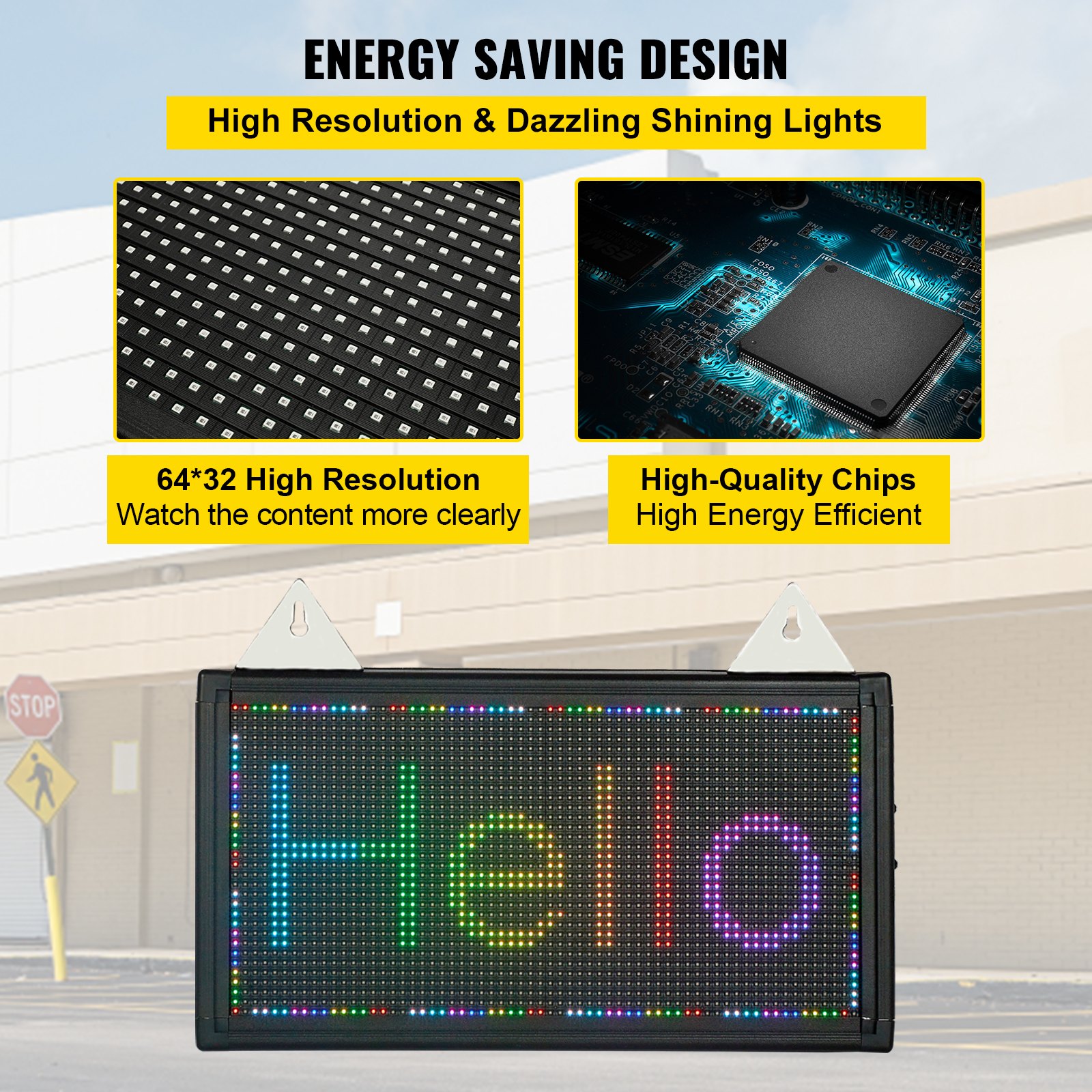 VEVOR LED Scrolling Sign, 14" x 8" WiFi & USB Control, Full Color P5 Programmable Display, Indoor High Resolution Message Board, High Brightness Electronic Sign, Perfect Solution for Advertising