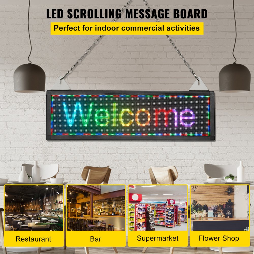 VEVOR LED Scrolling Sign, 21" x 6" WiFi & USB Control, Full Color P4 Programmable Display, Indoor High Resolution Message Board, High Brightness Electronic Sign, Perfect Solution for Advertising