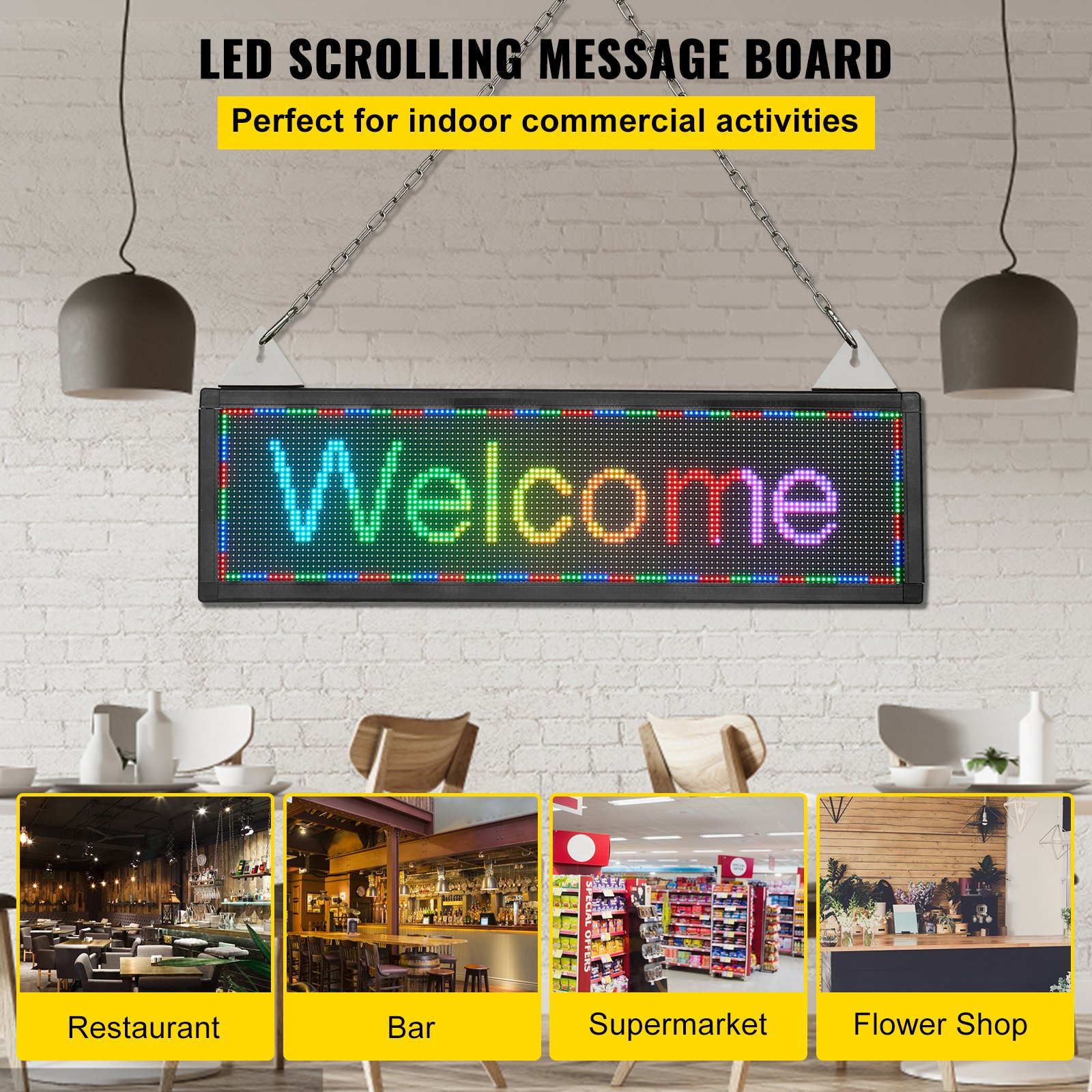 VEVOR LED Scrolling Sign, 21" x 6" WiFi & USB Control, Full Color P4 Programmable Display, Indoor High Resolution Message Board, High Brightness Electronic Sign, Perfect Solution for Advertising