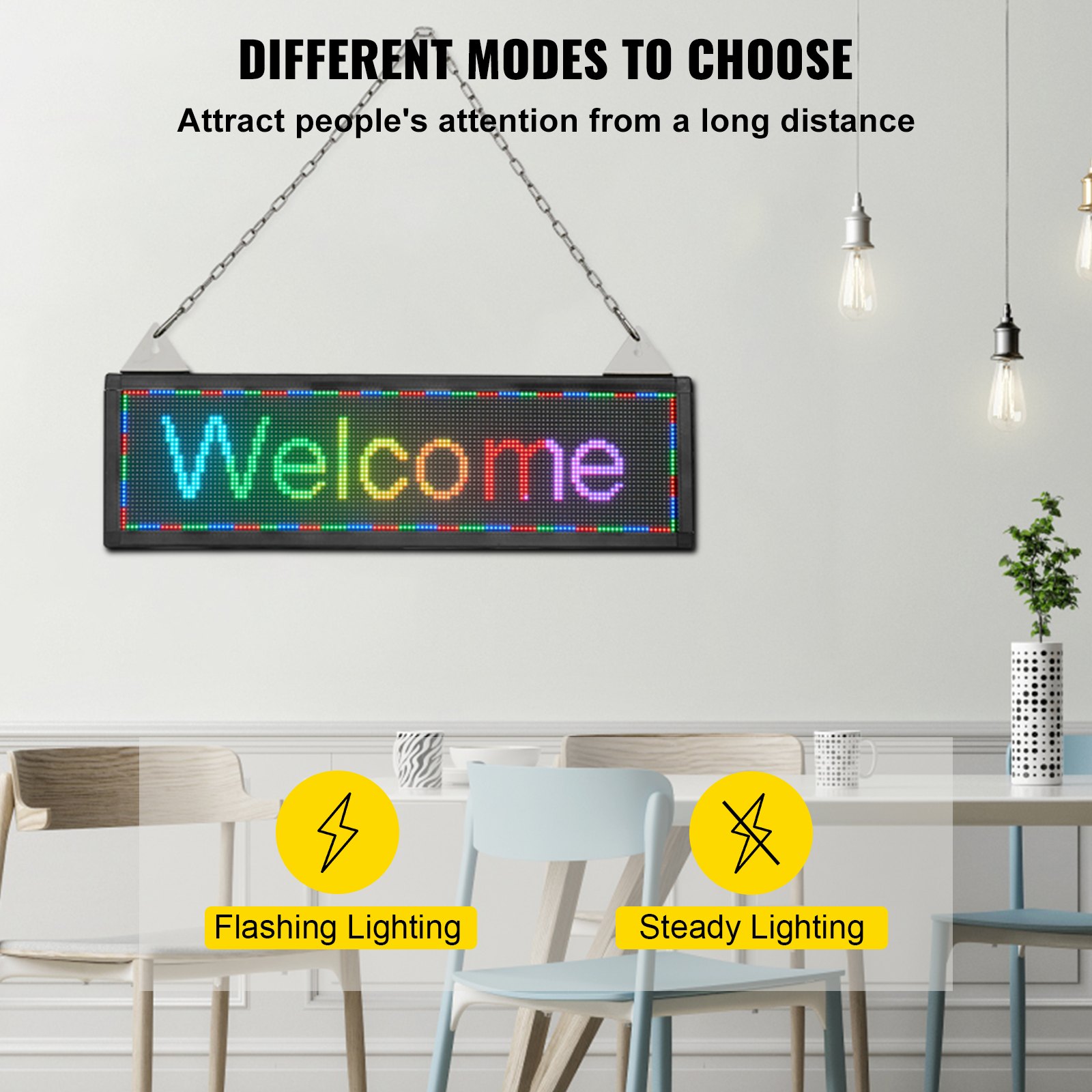 VEVOR LED Scrolling Sign, 21" x 6" WiFi & USB Control, Full Color P4 Programmable Display, Indoor High Resolution Message Board, High Brightness Electronic Sign, Perfect Solution for Advertising