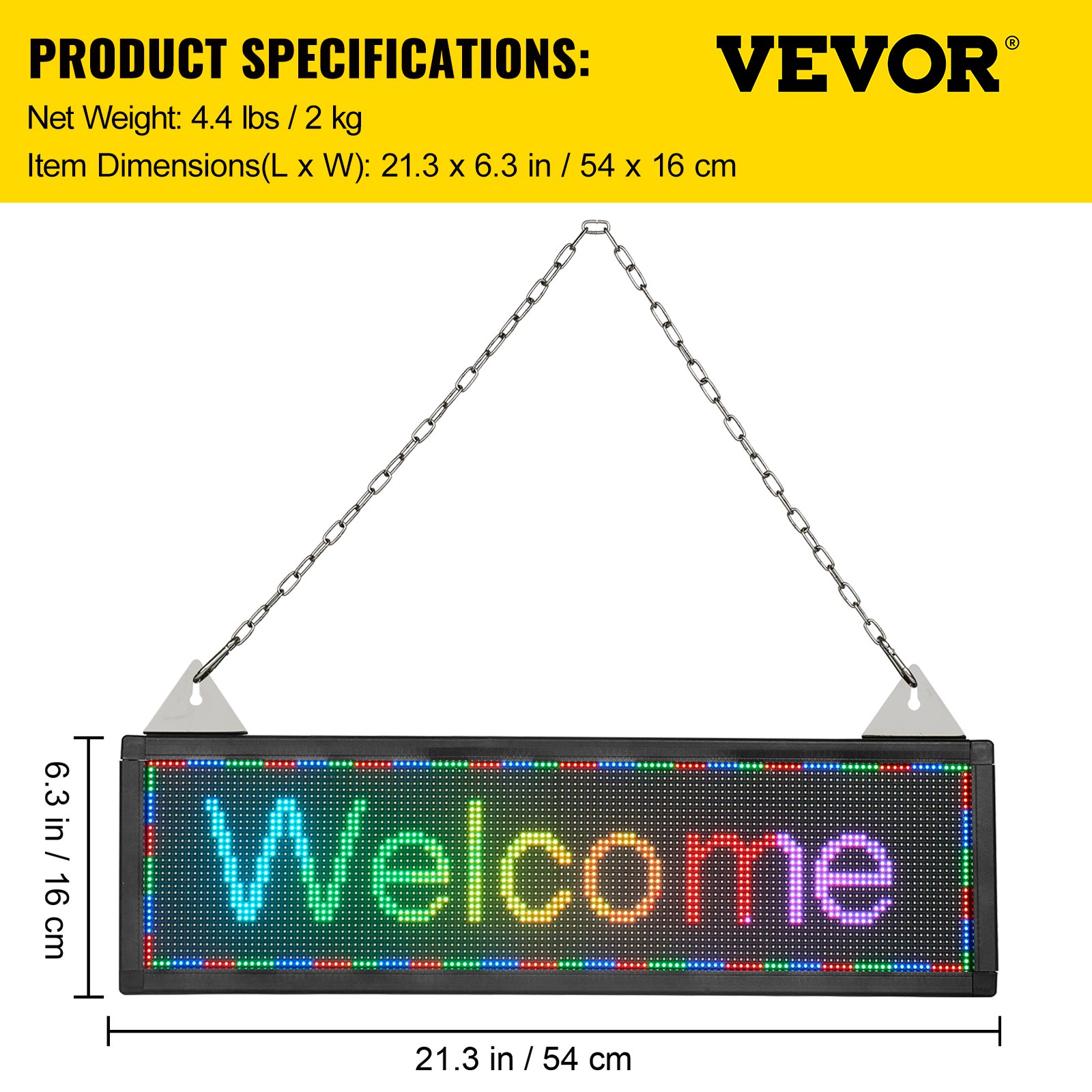 VEVOR LED Scrolling Sign, 21" x 6" WiFi & USB Control, Full Color P4 Programmable Display, Indoor High Resolution Message Board, High Brightness Electronic Sign, Perfect Solution for Advertising