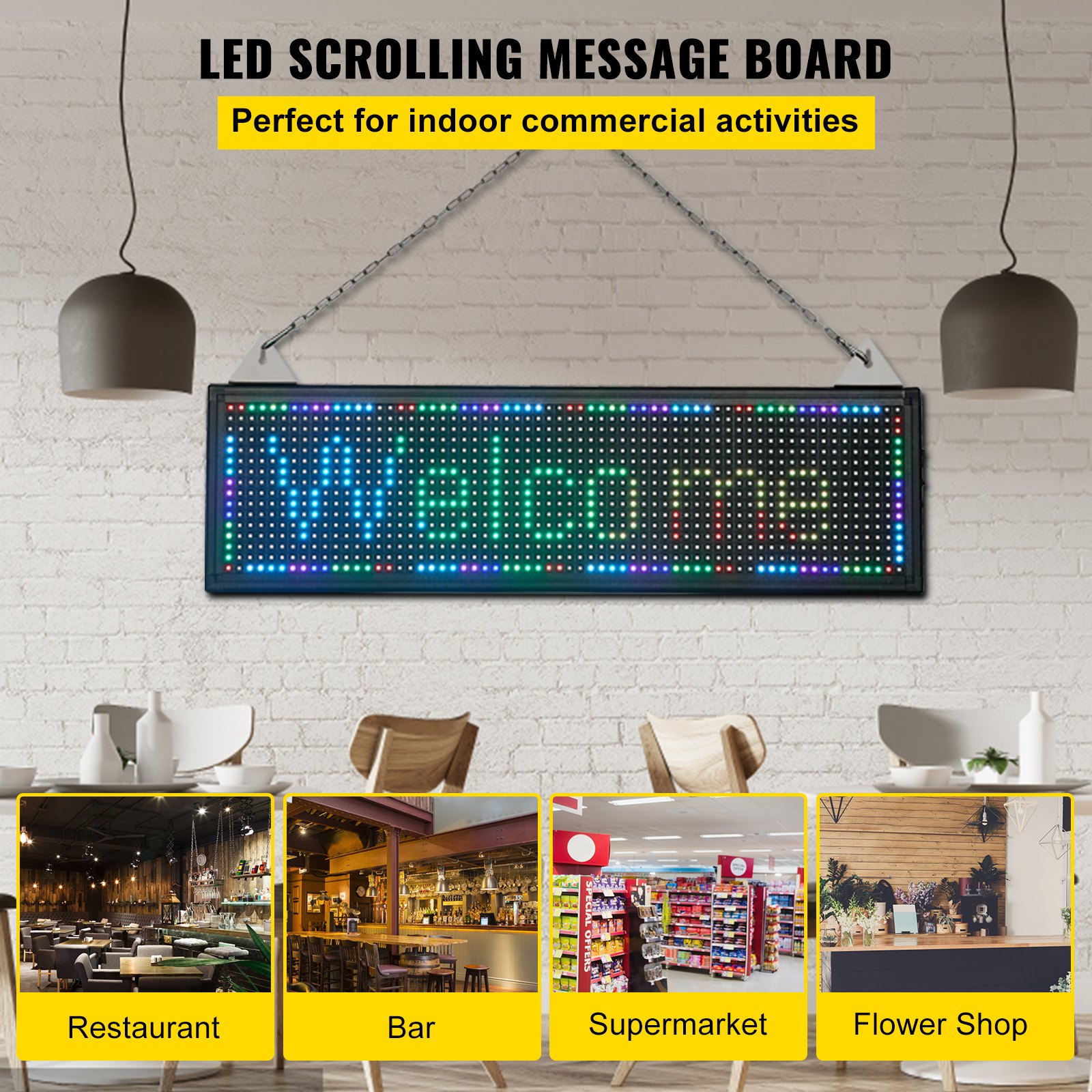 VEVOR LED Scrolling Sign, 27" x 8" WiFi & USB Control, Full Color P10 Programmable Display, Indoor High Resolution Message Board, High Brightness Electronic Sign, Perfect Solution for Advertising