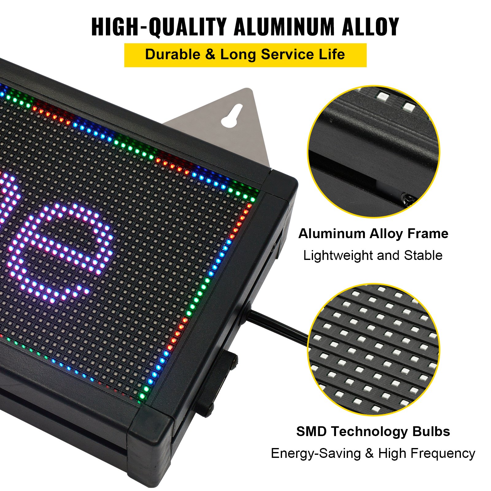 VEVOR LED Scrolling Sign, 27" x 8" WiFi & USB Control, Full Color P10 Programmable Display, Indoor High Resolution Message Board, High Brightness Electronic Sign, Perfect Solution for Advertising