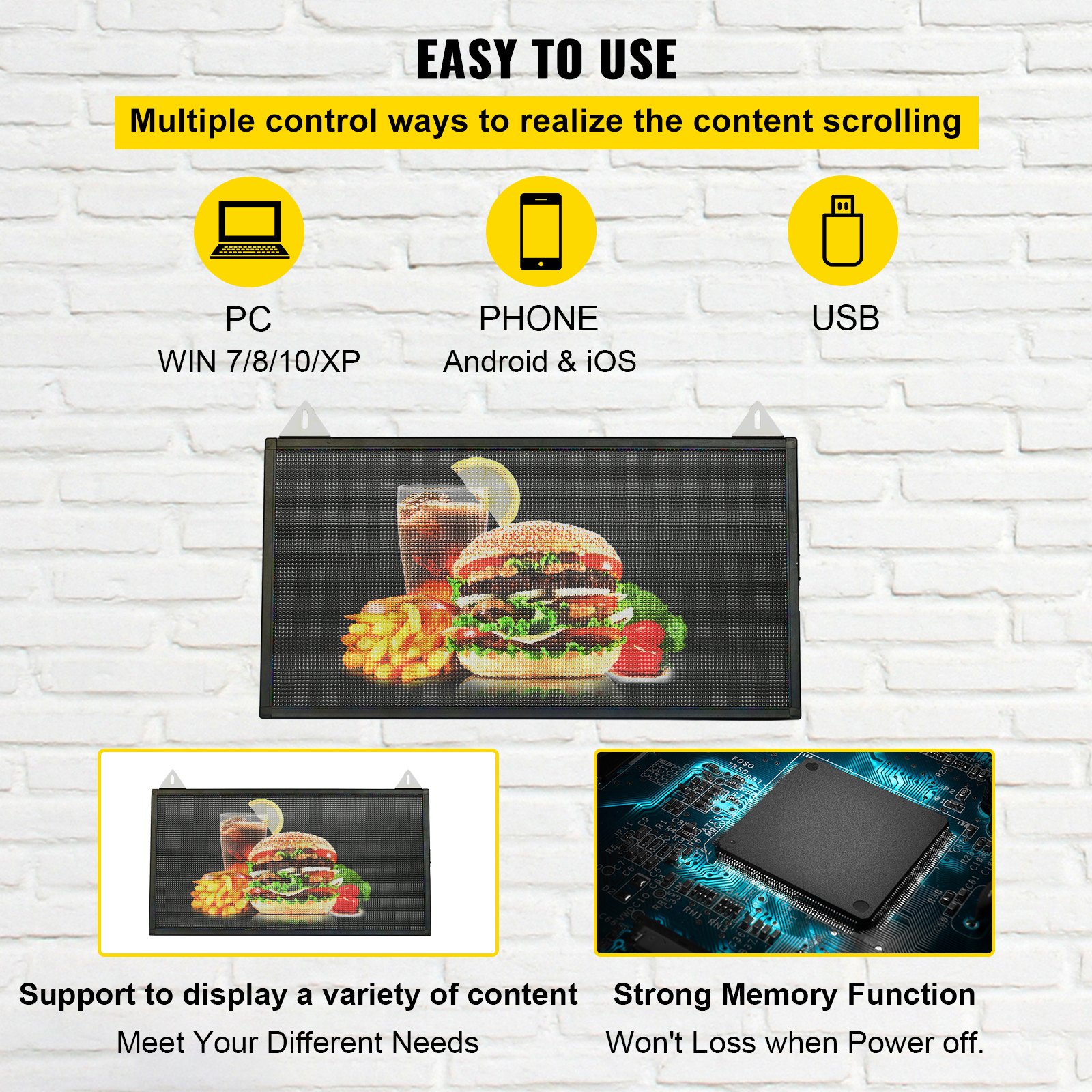 VEVOR LED Scrolling Sign, 27" x 14" WiFi & USB Control, Full Color P5 Programmable Display, Indoor High Resolution Message Board, High Brightness Electronic Sign, Perfect Solution for Advertising