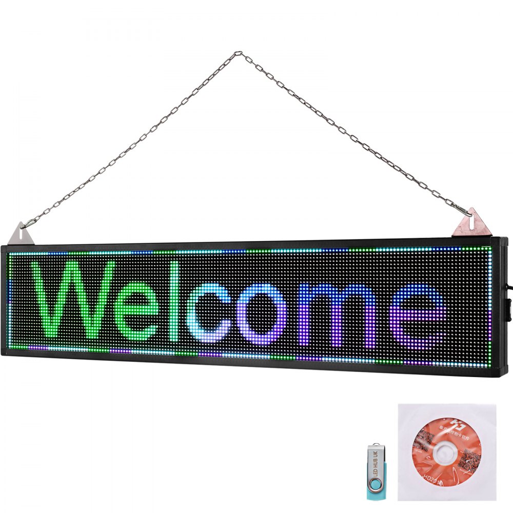 VEVOR LED Scrolling Sign, 40 x 9 WiFi & USB Control, Full Color P6 Programmable Display, Indoor High Resolution Message Board