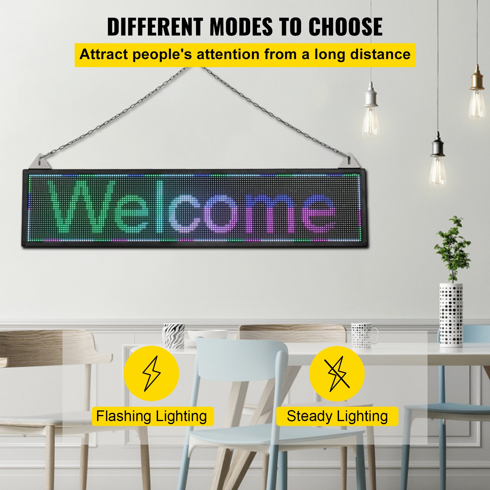VEVOR LED Scrolling Sign, 40" x 9" WiFi & USB Control, Full Color P6 Programmable Display, Indoor High Resolution Message Board, High Brightness Electronic Sign, Perfect Solution for Advertising